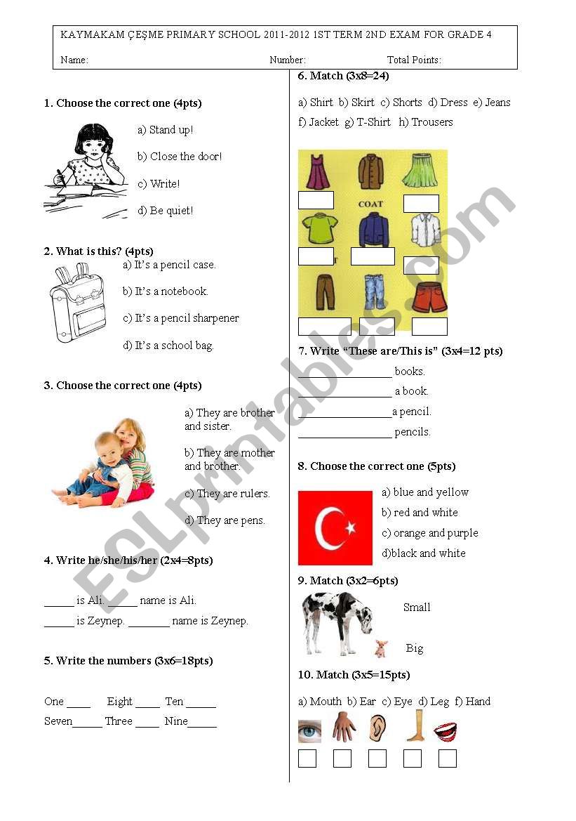 4th Grade 1st Term 2nd Exam worksheet
