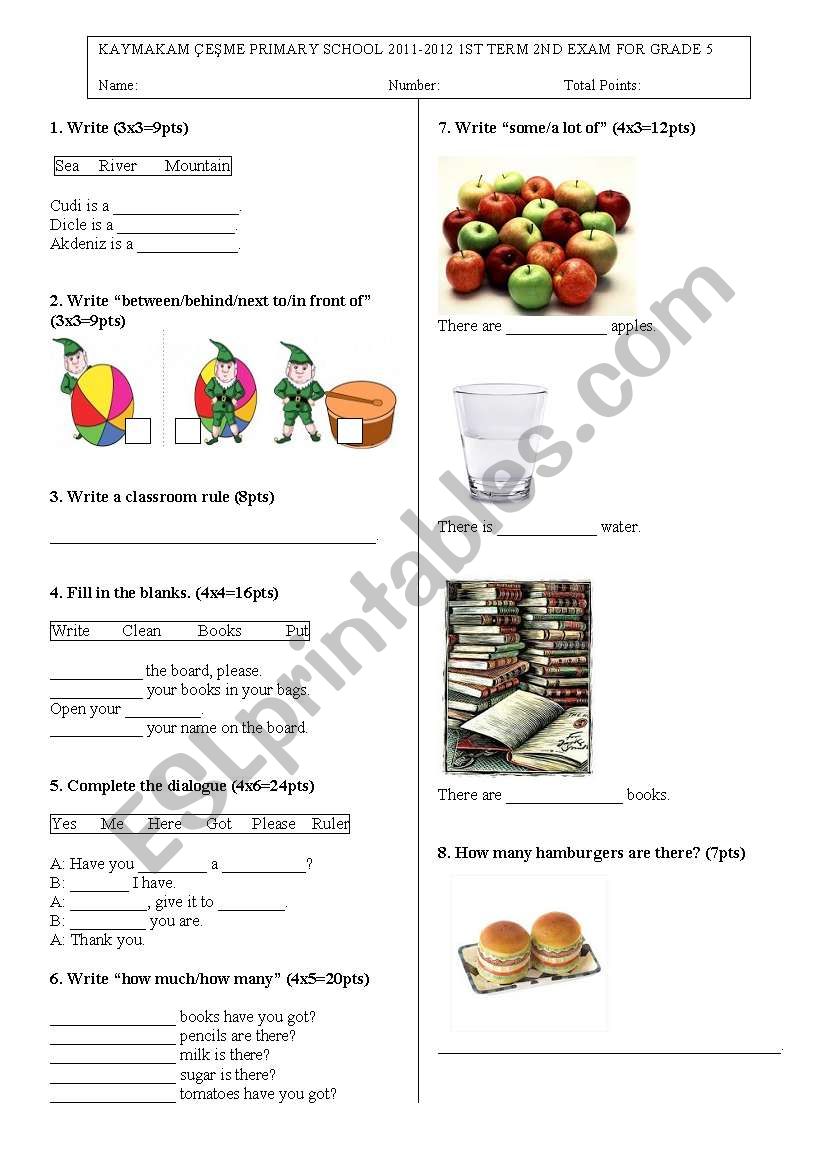 5th Grade 1st Term 2nd Exam  worksheet