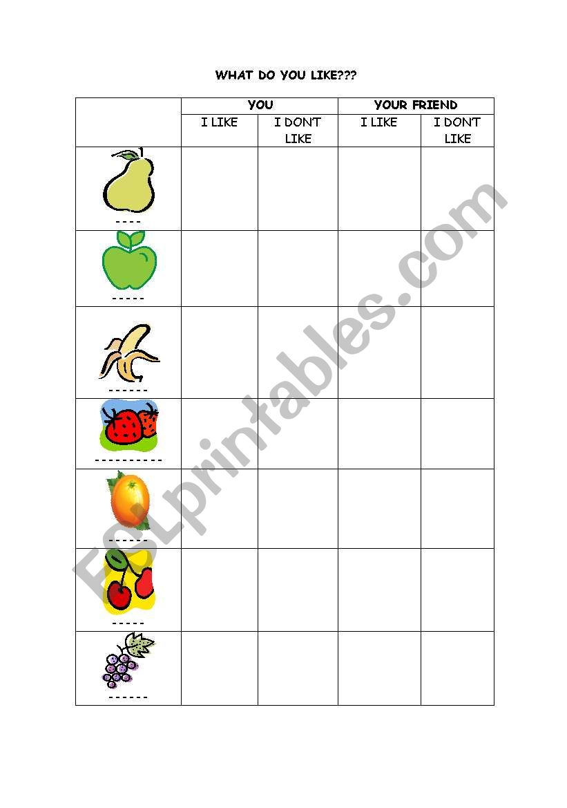 FRUITS worksheet