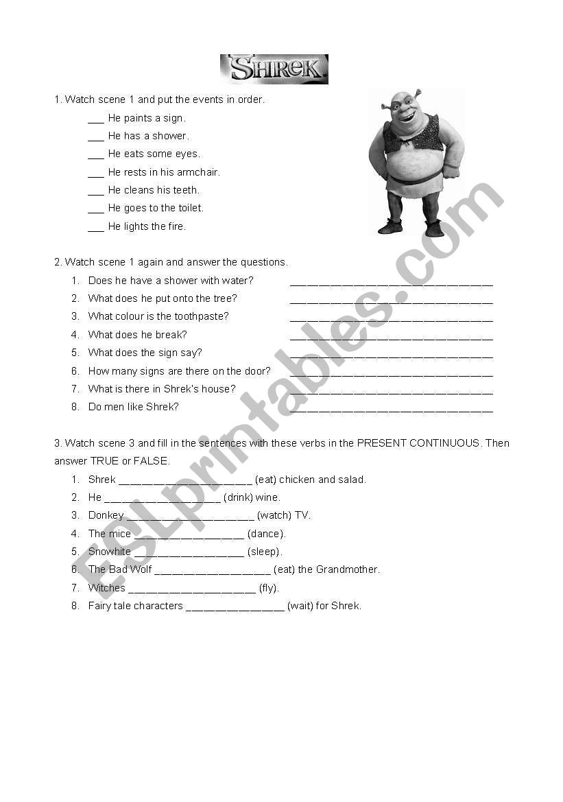 Shrek 1 worksheet