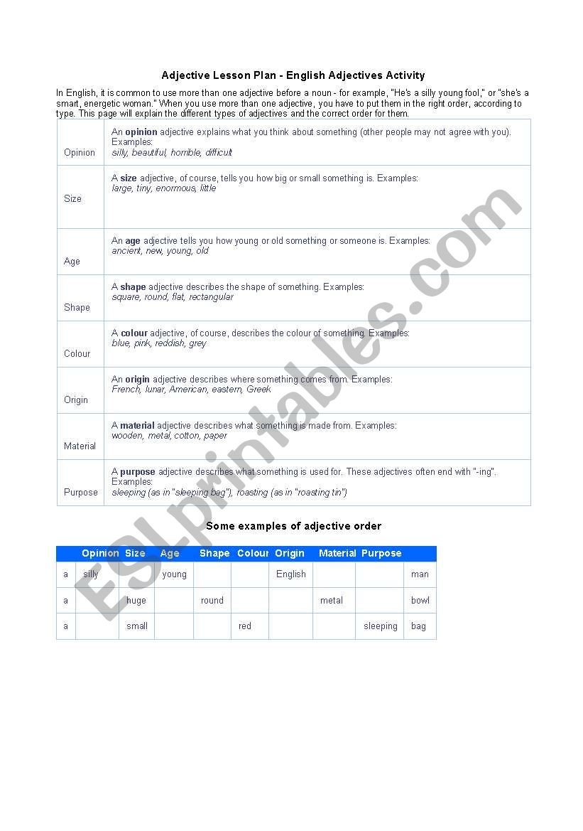 Adjectives worksheet