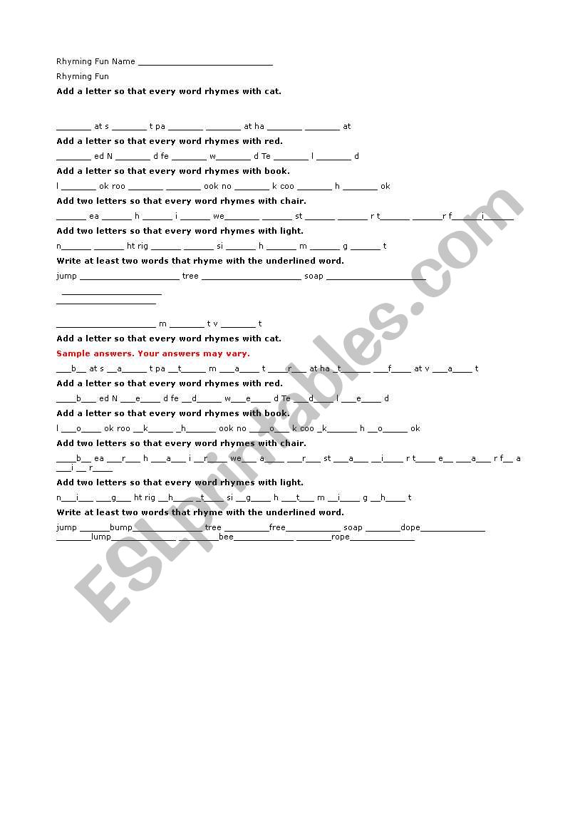Rhyming fun worksheet