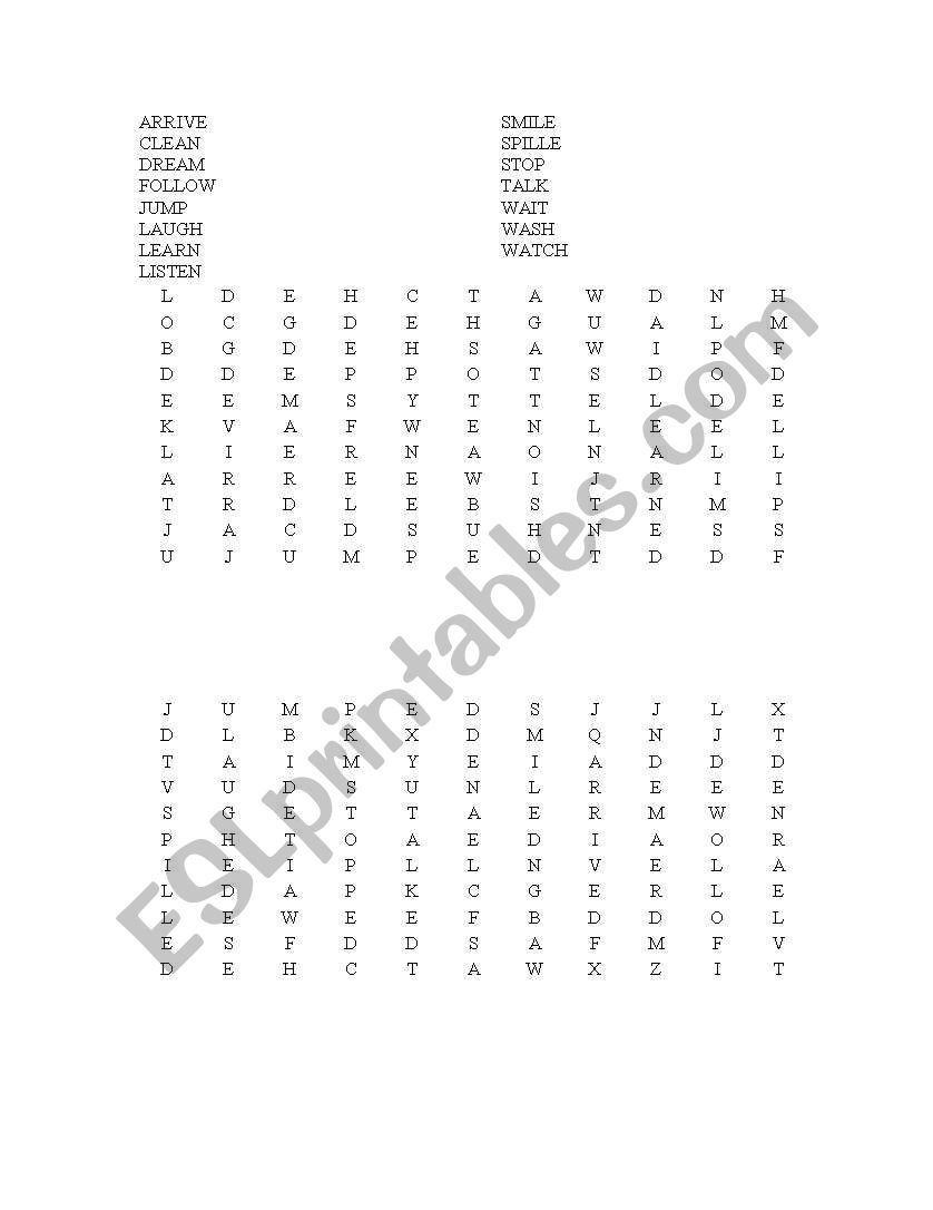 regular verb wordsearch worksheet
