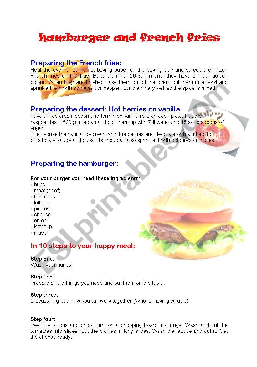 burgers and French fries worksheet