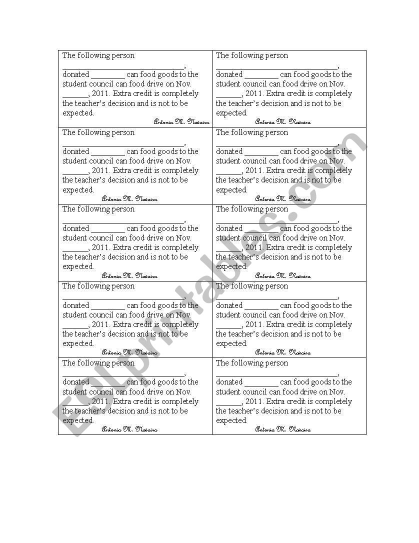 can food worksheet