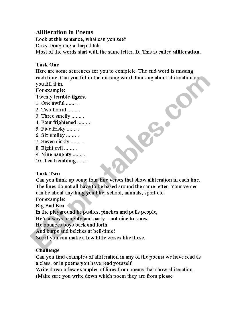 Alliterations  worksheet
