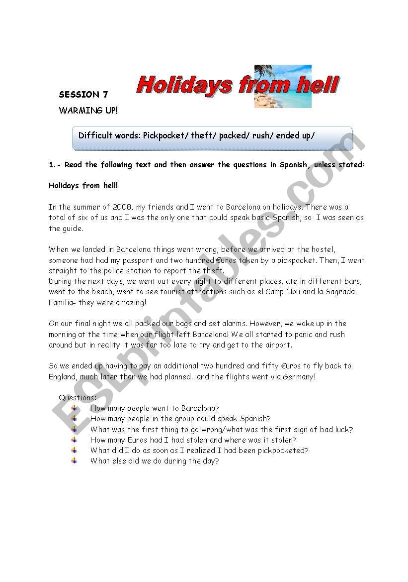 holidays from hell worksheet