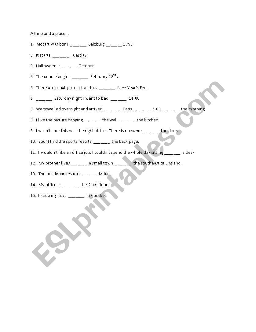 prepositions exercise worksheet