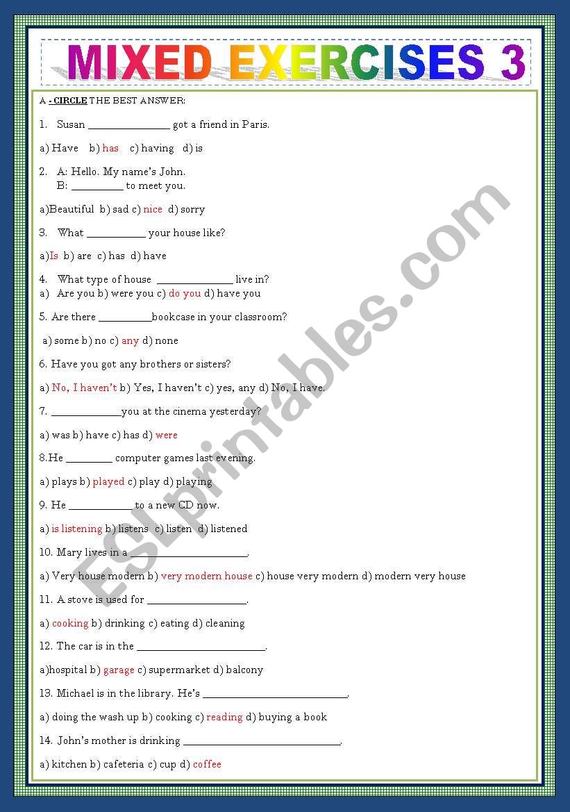 MIXED EXERCISES 3 worksheet