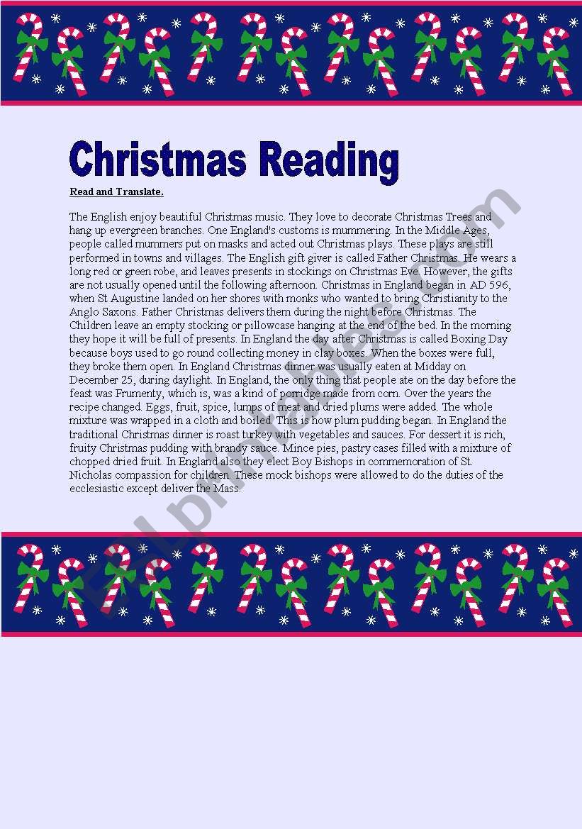 Christmas Reading worksheet