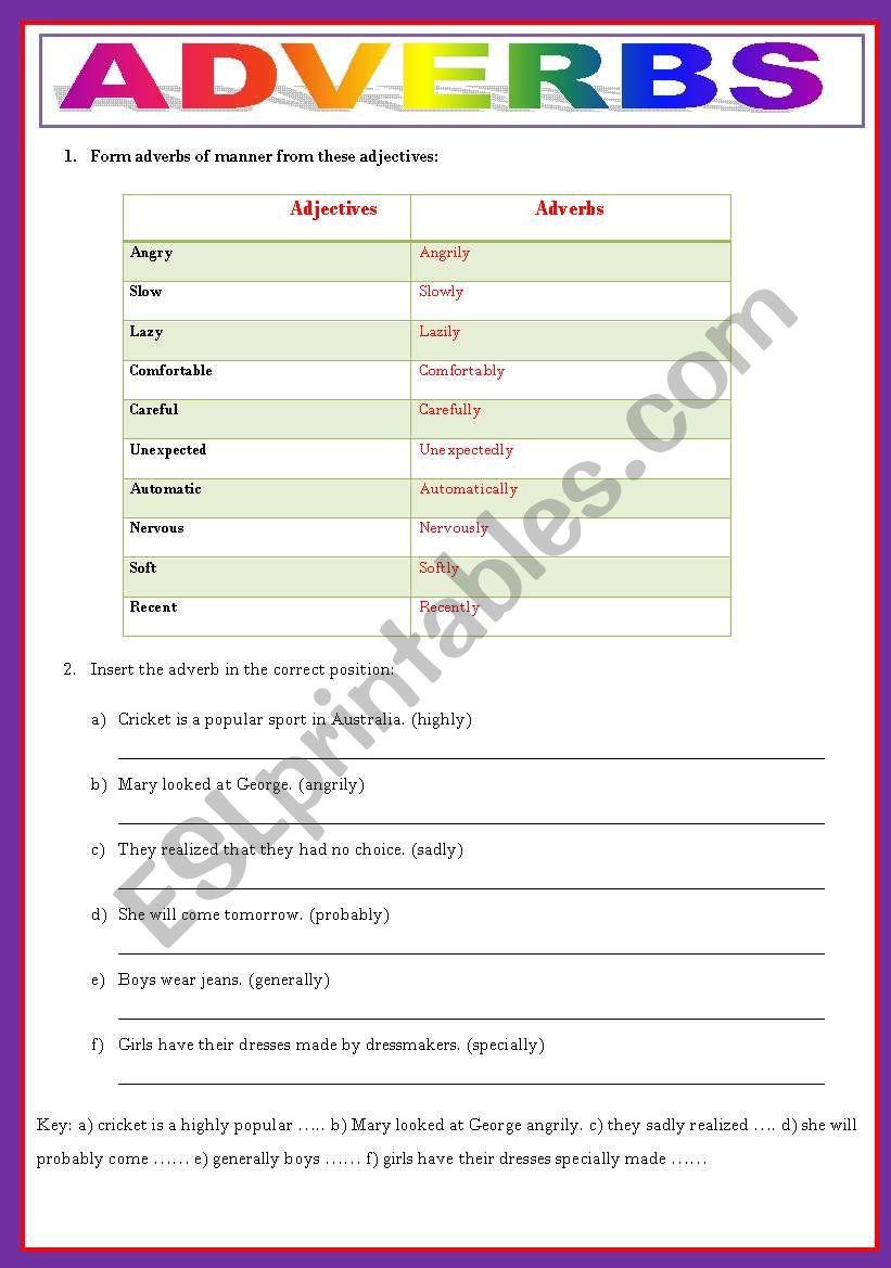 ADVERBS worksheet