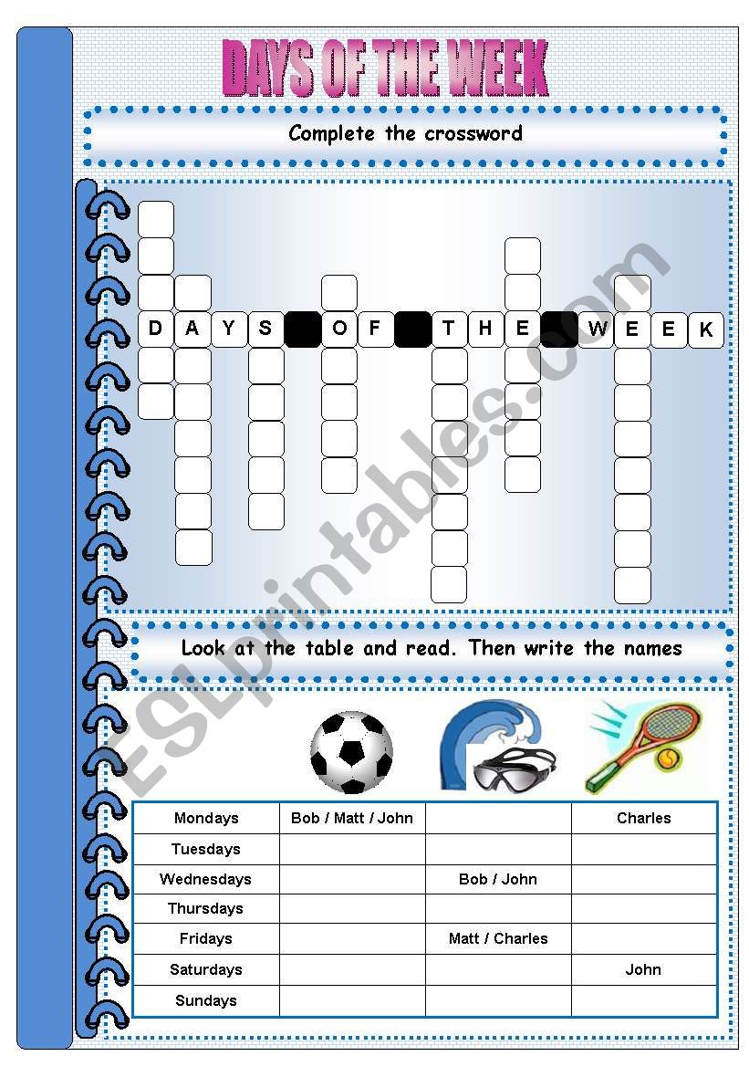 DAYS OF THE WEEK worksheet