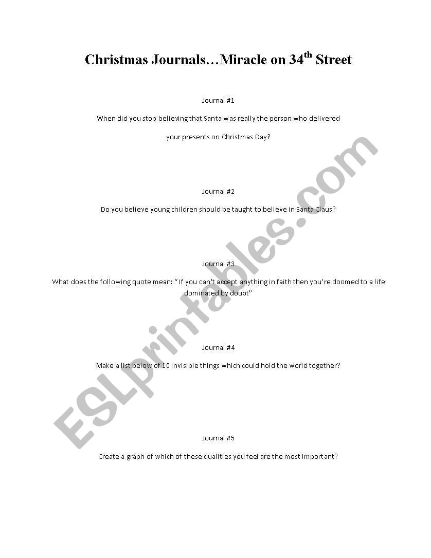 Christmas Journals worksheet