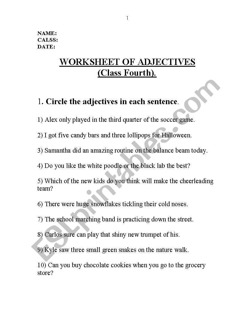 adjectives worksheet