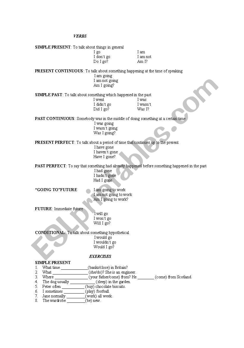 VERBAL TENSES worksheet