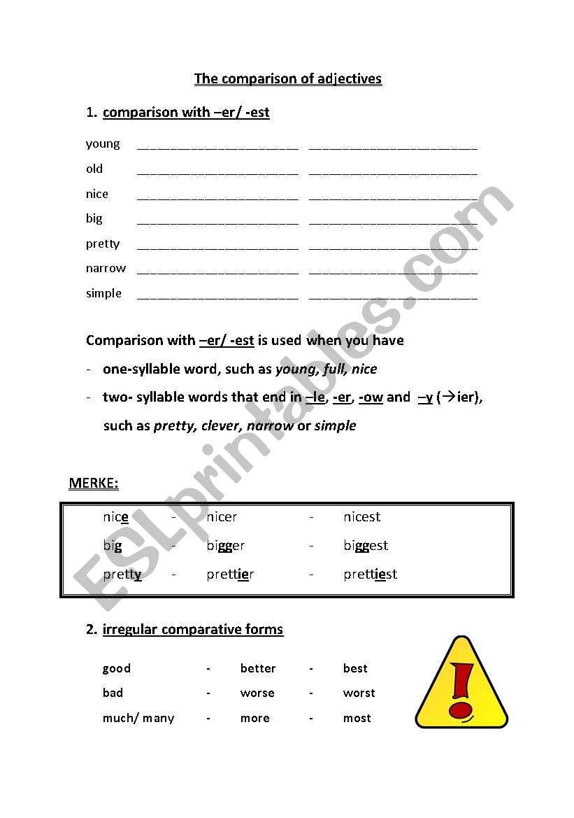 The comparison of adjectives worksheet