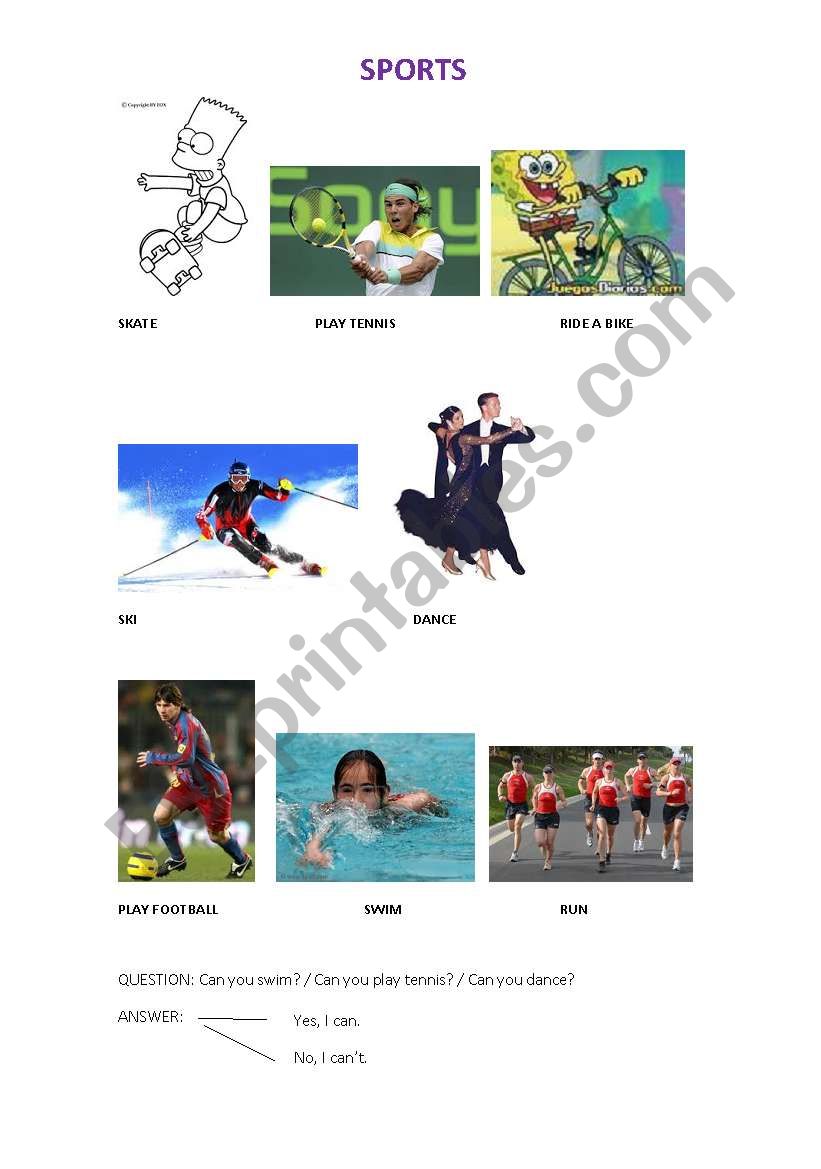 Sports: flashcard + can you? answer and questions