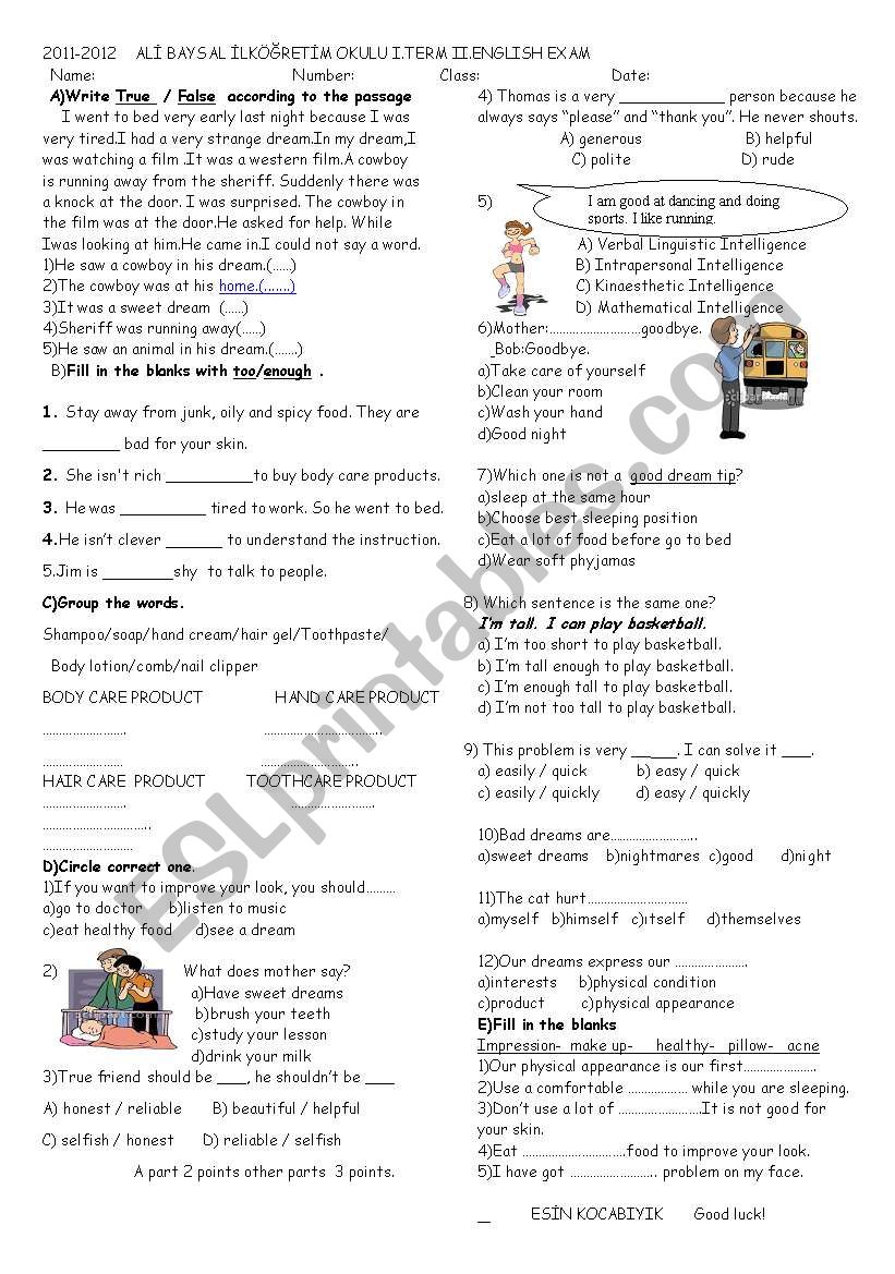 exam sheet or worksheet worksheet