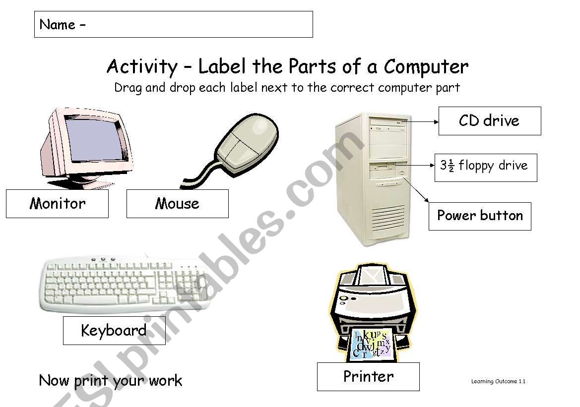 Parts of the computer - ESL worksheet by Hida22 Regarding Parts Of A Computer Worksheet