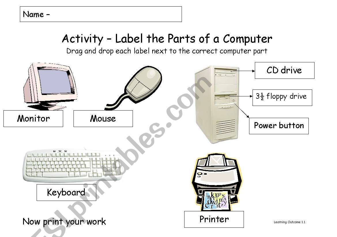 parts of the computer esl worksheet by hida19