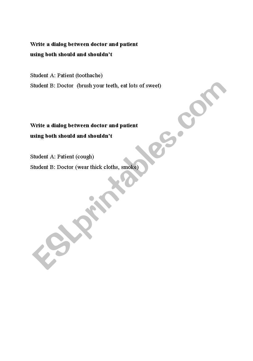 cue cards for should worksheet