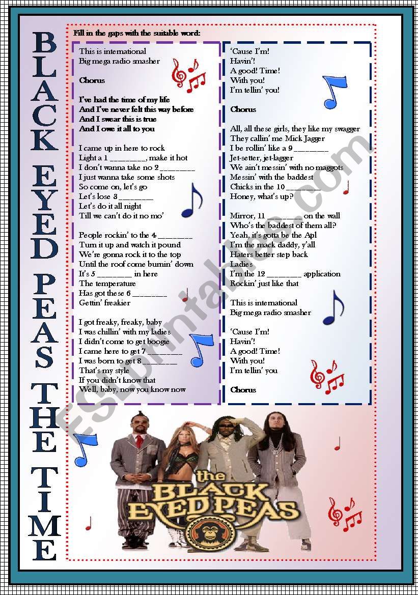 black eyed peas the time worksheet