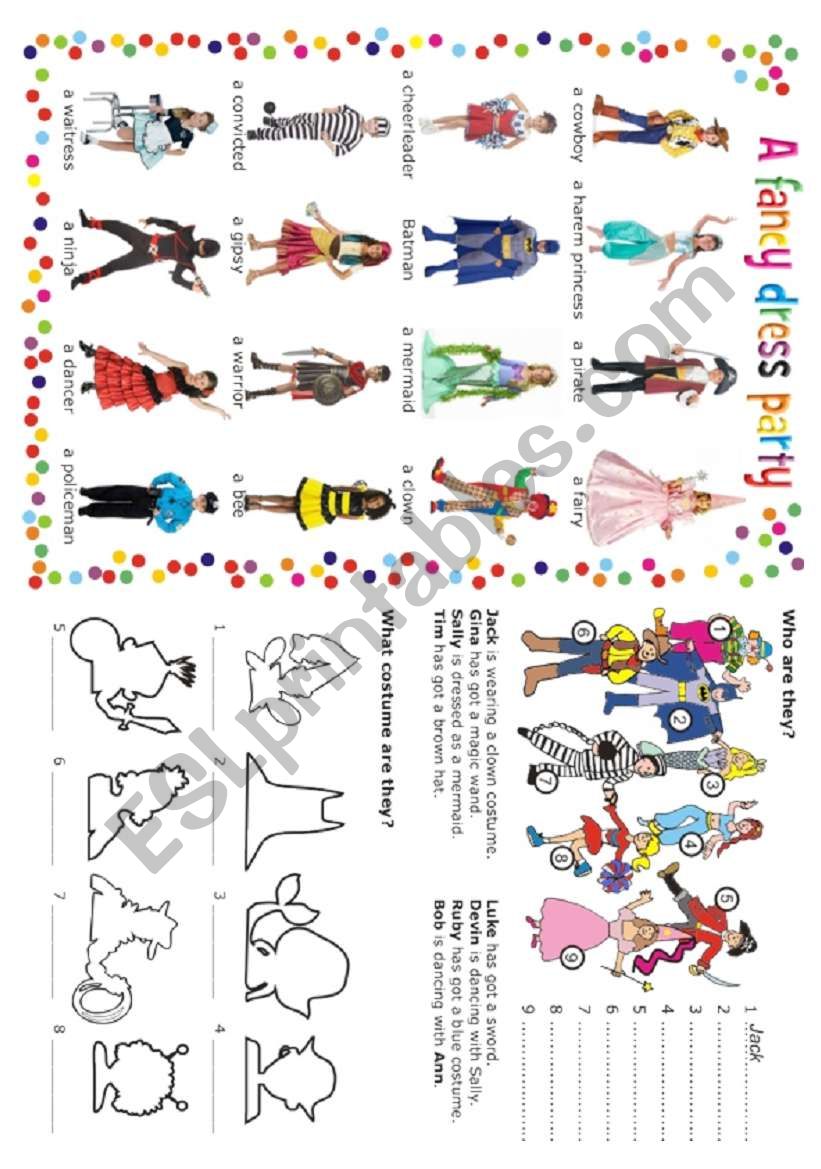 A fancy dress party worksheet