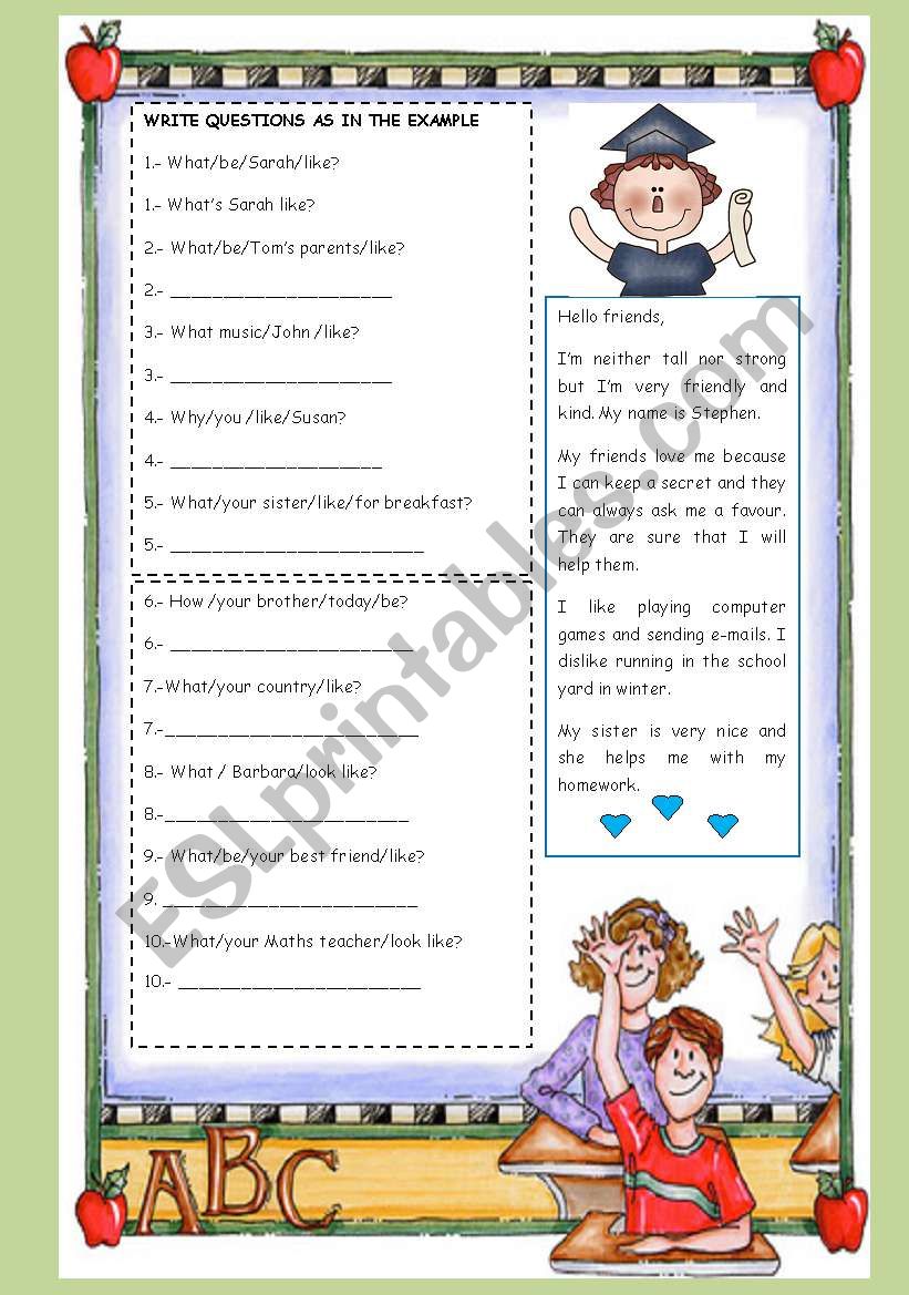 WHAT ARE THEY LIKE? worksheet