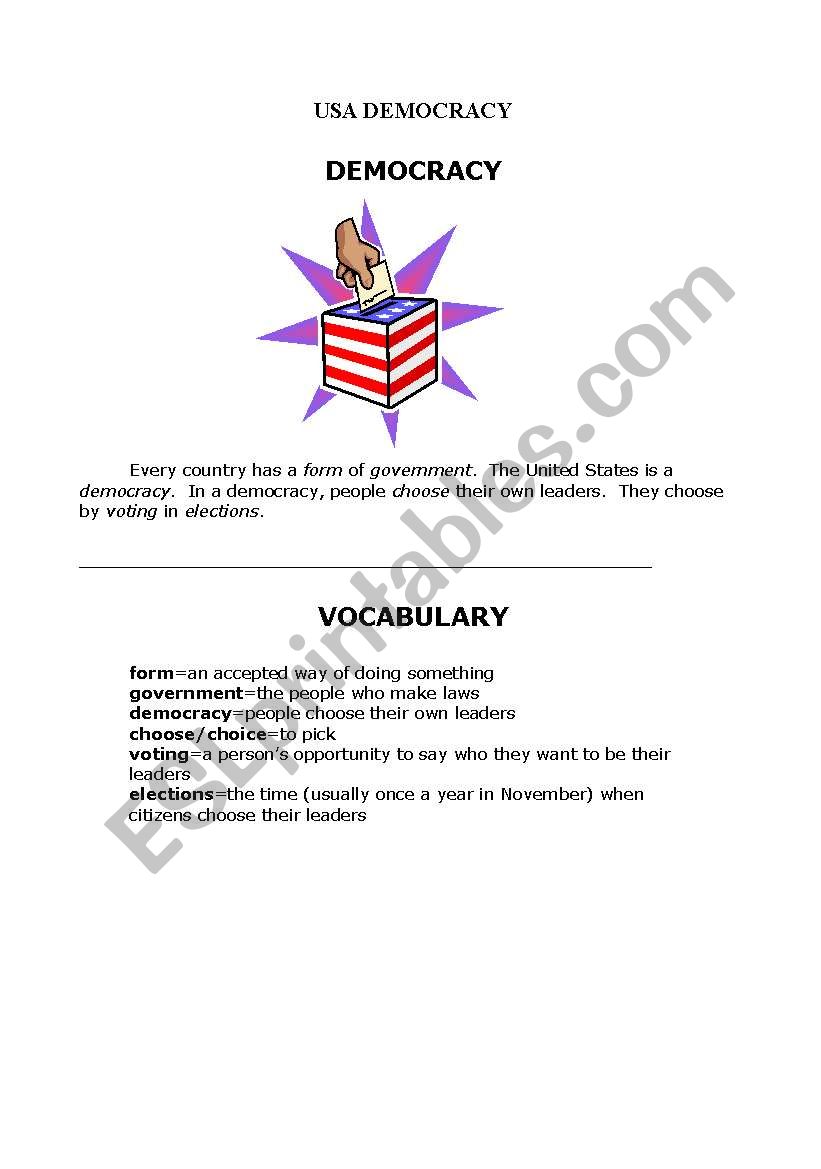 USA DEMOCRACY worksheet