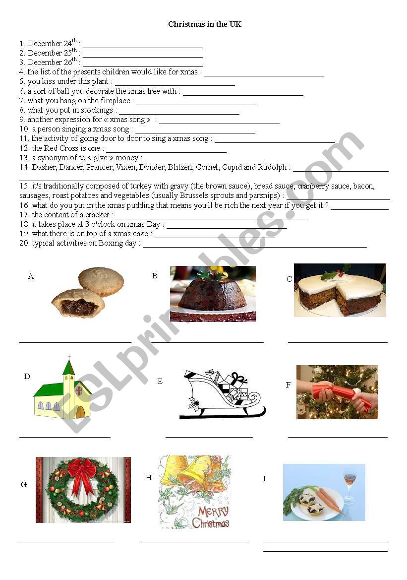 Christmas in the UK worksheet