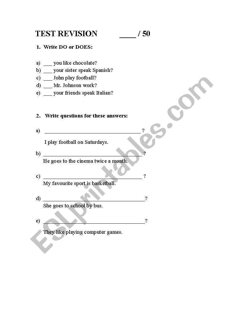 TEST REVISION worksheet