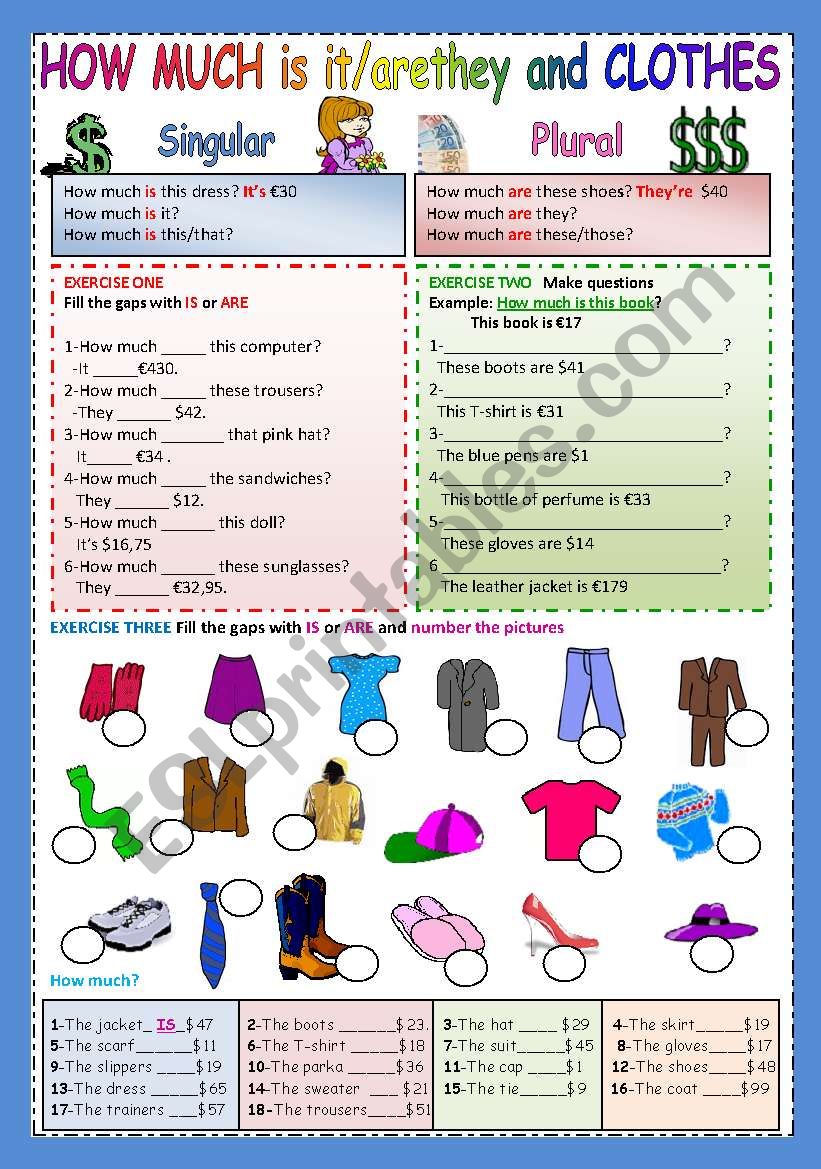 How Much Is Itare They And Clothes Esl Worksheet By Traute