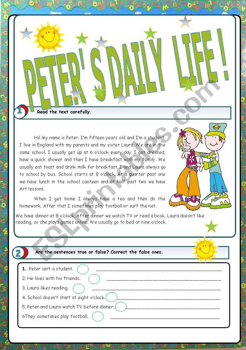 Peters daily life -3 pages worksheet