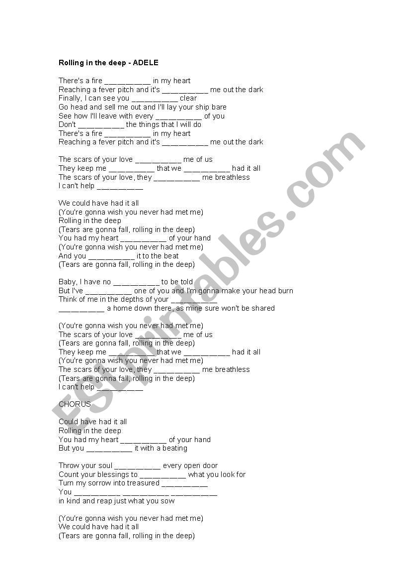 Rolling in the deep worksheet