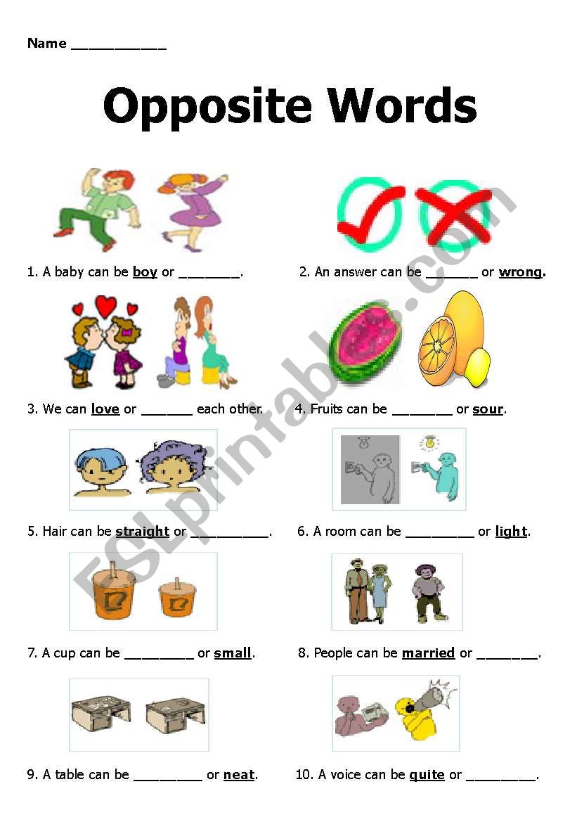 opposite words worksheet