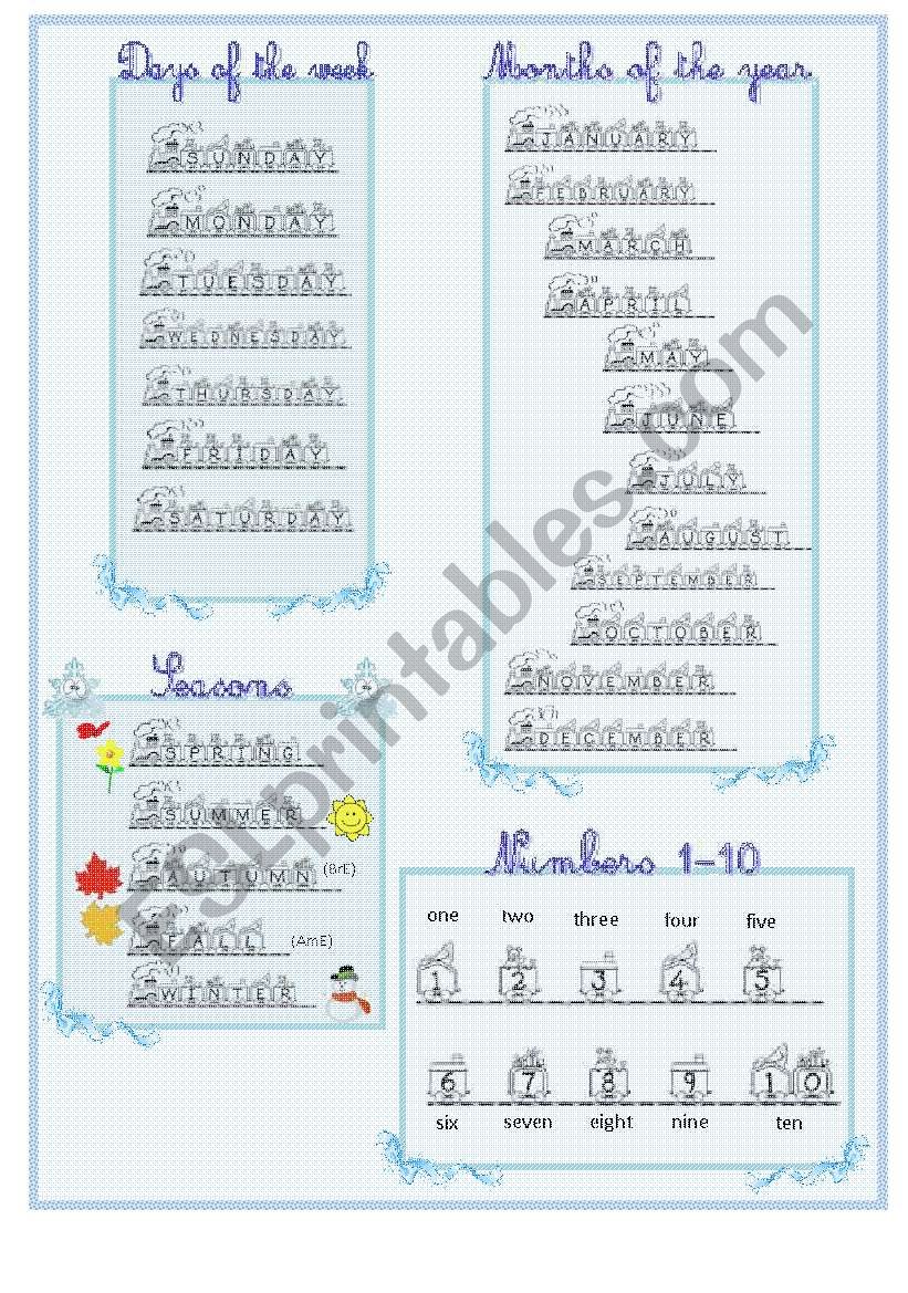 Week, seasons,months and numbers