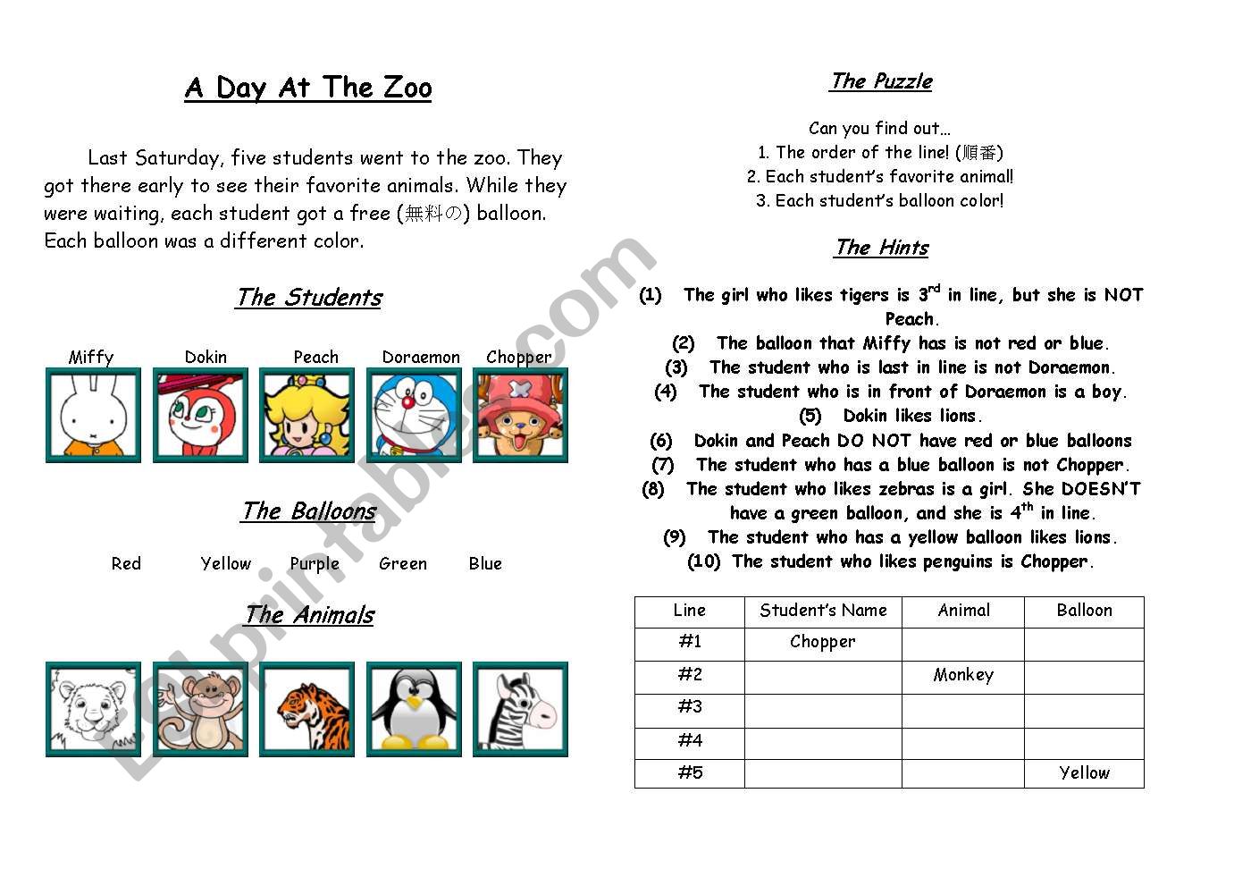 Logic Puzzle worksheet