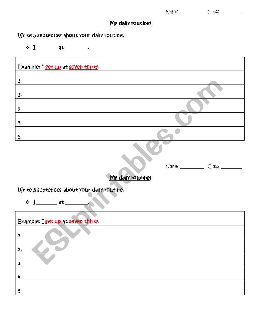 Daily routine. Writing. worksheet