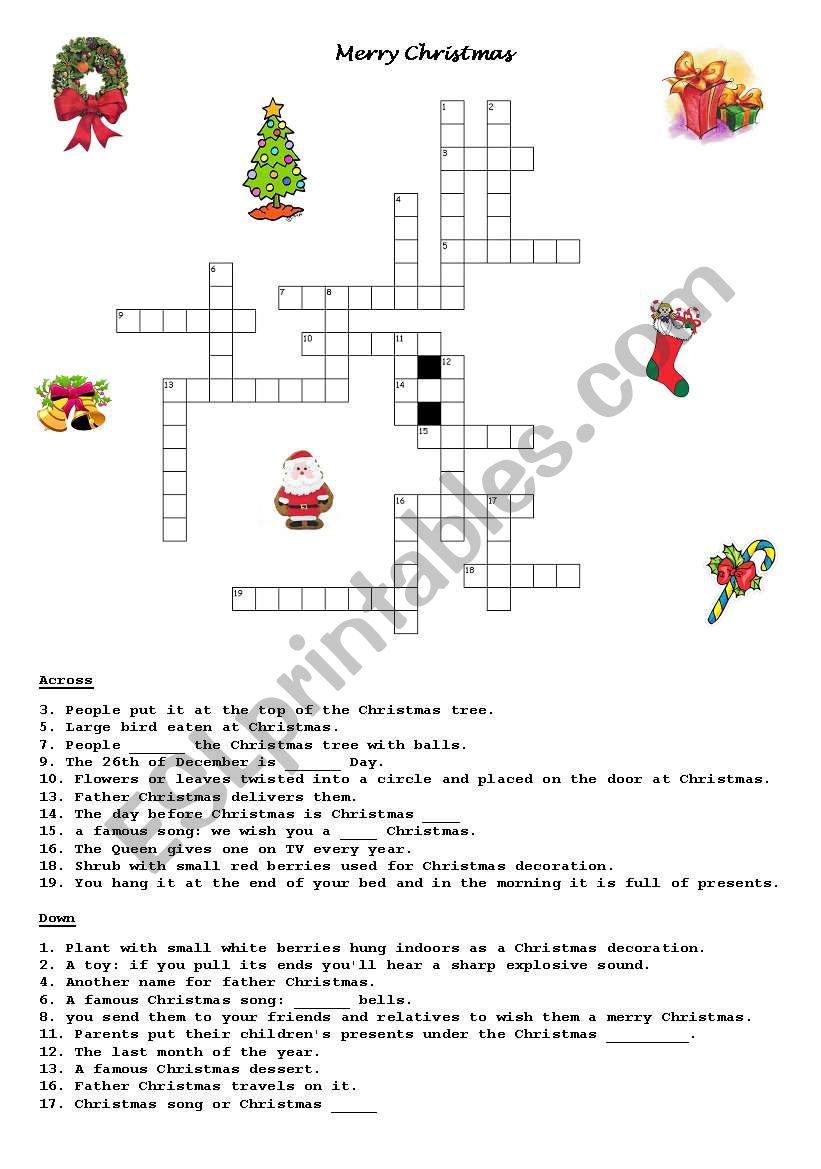 crosswords: merry christmas worksheet