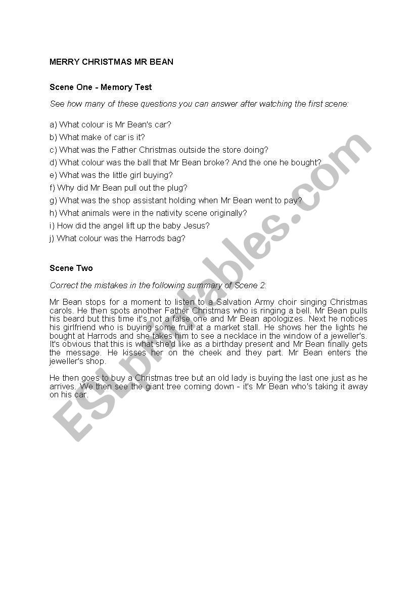 Merry Christmas Mr. Bean worksheet