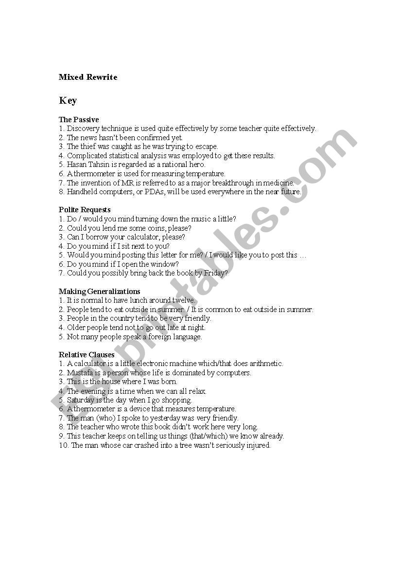 Mixed Rewrite_Key worksheet