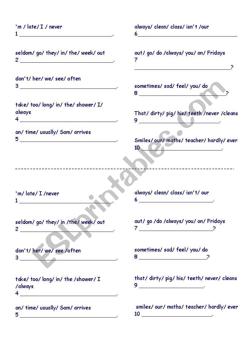 word order practice  worksheet
