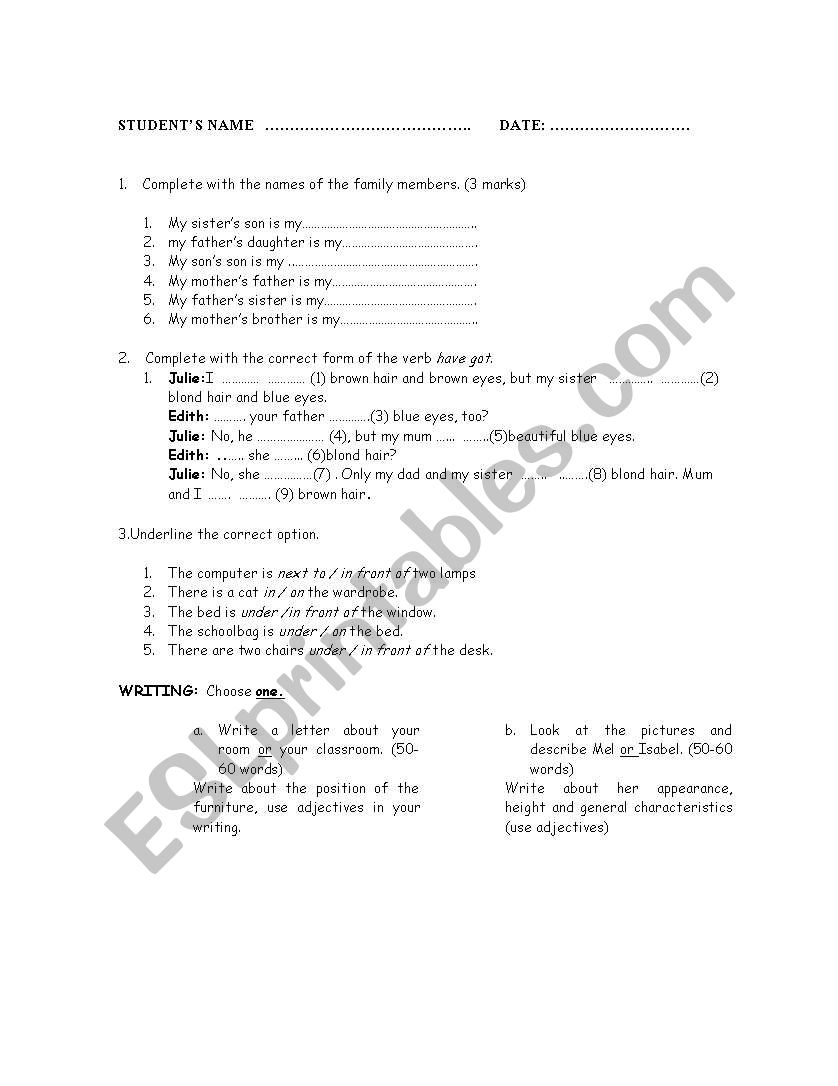 Grammar and writing practice worksheet