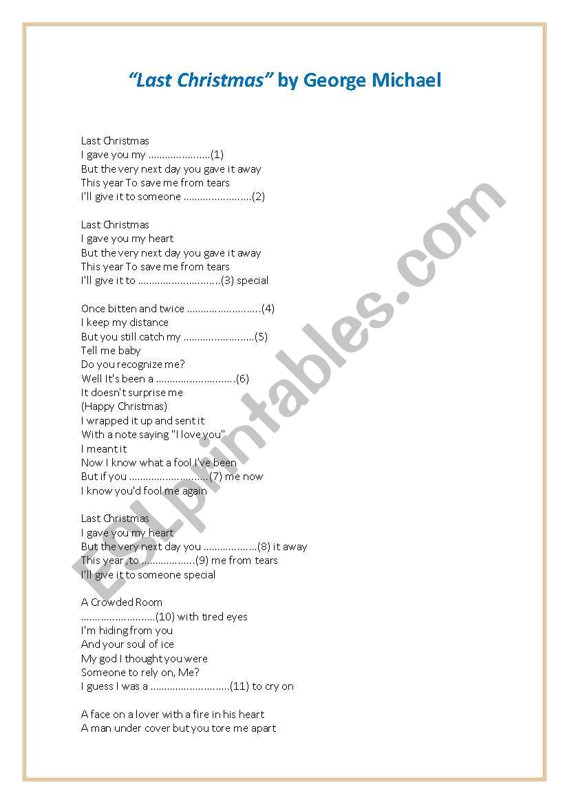 Last Christmas worksheet