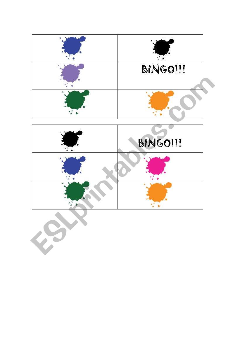 Colours bingo worksheet