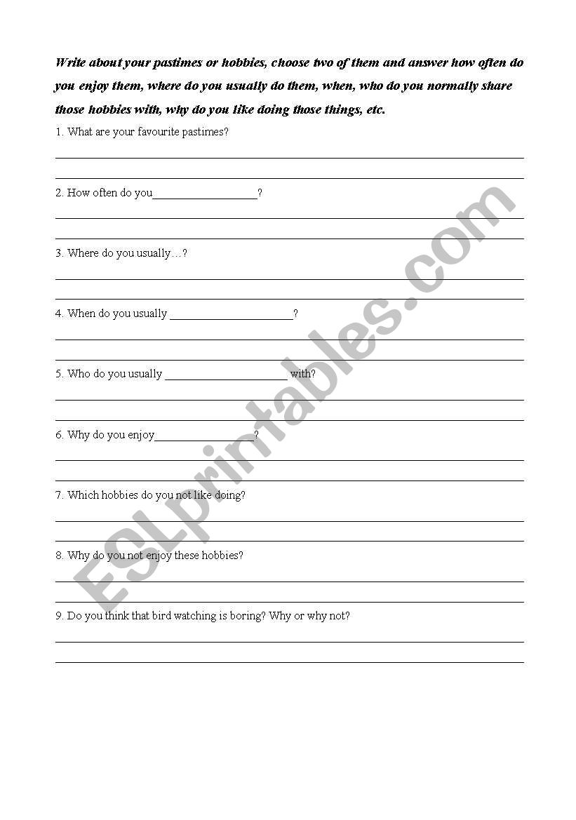 Hobbies worksheet