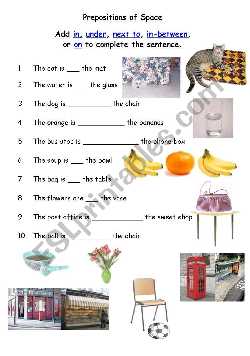 prepositions of place worksheet