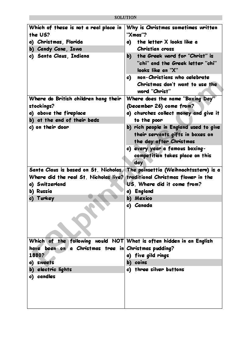 Christmas Quiz worksheet