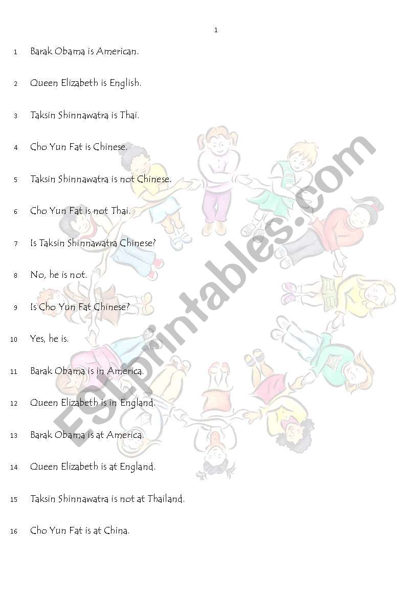 v. to be, nouns, prepositions worksheet