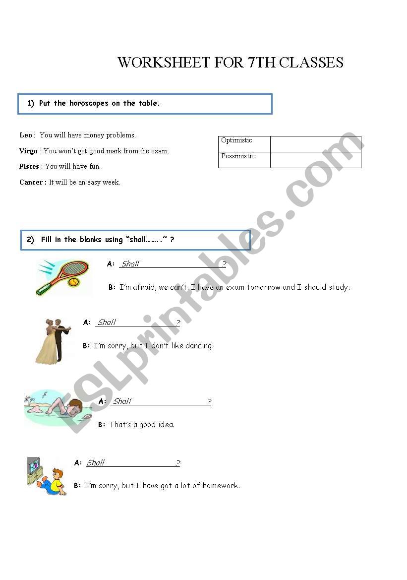 Worksheet for 7th classes worksheet